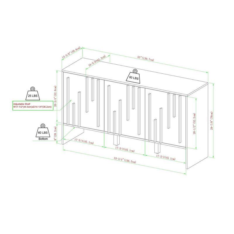 Modern Staggered Vertical Accent 3 Door Sideboard - Saracina Home