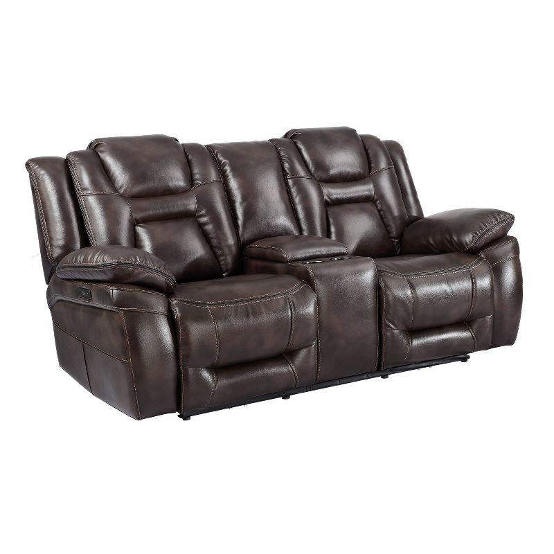 Brown Faux Leather Flared Arm Loveseat with Cup Holder