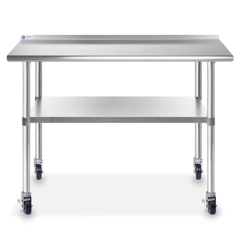 24" W x 48" L Stainless Steel Work Table with Undershelf, Backsplash, and Caster Wheels