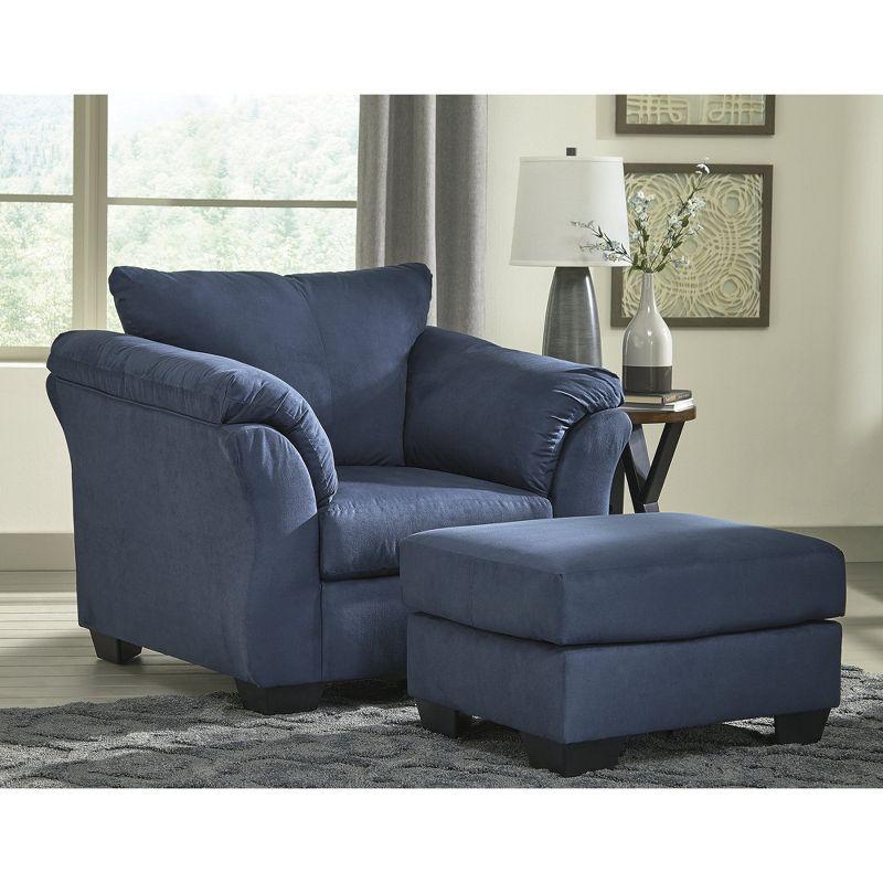 Darcy Blue Microfiber Contemporary Ottoman