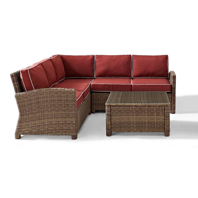 Bradenton 4-Piece Steel and Wicker Outdoor Sectional Set with Maroon Cushions