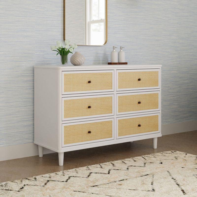 Warm White and Honey Cane 6-Drawer Dresser with Soft Close