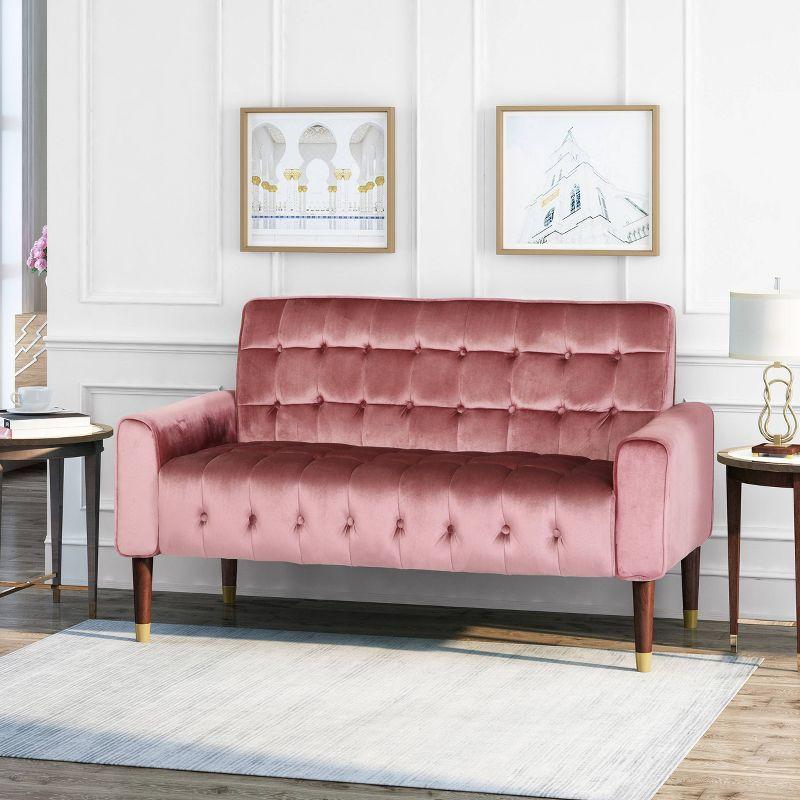 Harnett Tufted Velvet Loveseat Light Pink - Christopher Knight Home