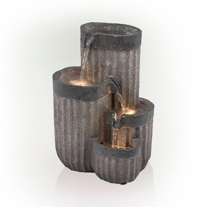 14" Resin Cascading Pillar Tabletop Fountain with LED Lights Gray - Alpine Corporation: Durable, Weatherproof Design, No Assembly Required