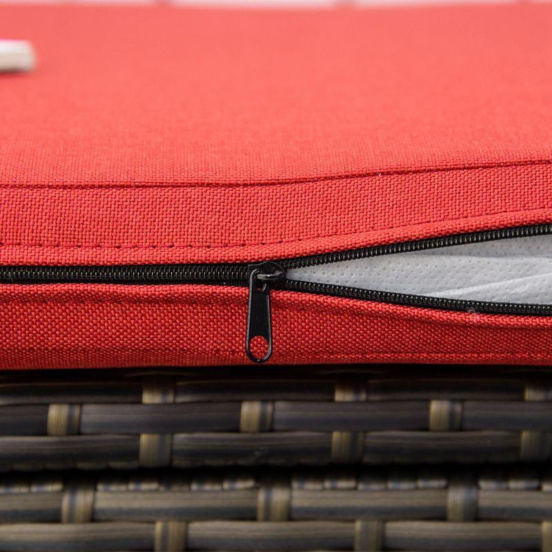 Outsunny 27 Gallon Patio Wicker Storage Bench, Outdoor PE Rattan Patio Furniture, 2-In-1 Footstool Rectangle Basket Box w/ Handles & Cushion, Red