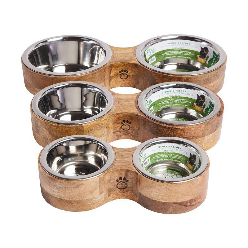 Small Mango Wood Elevated Double Pet Feeder with Stainless Steel Bowls