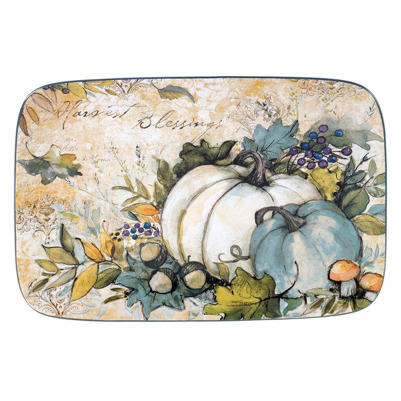 Harvest Gatherings Rectangular Ceramic Platter with Teal and White Pumpkins