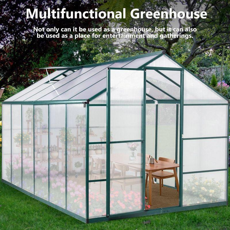 12x8 FT Greenhouse for Outdoors, Large Walk-in Greenhouse with Roof Vent, Heavy Duty Polycarbonate Greenhouse for Garden Patio Backyard