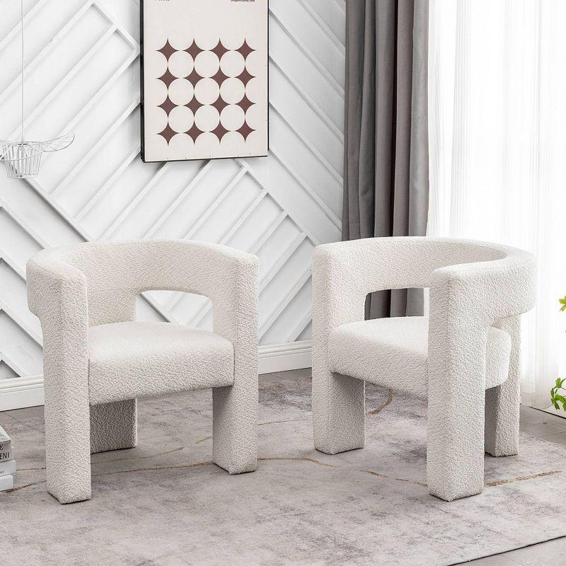 Kinwell Set of 2 28" Wide Boucle Upholstered Square Armchair Cream: Polyester Fill, Wood Frame, No Assembly Required
