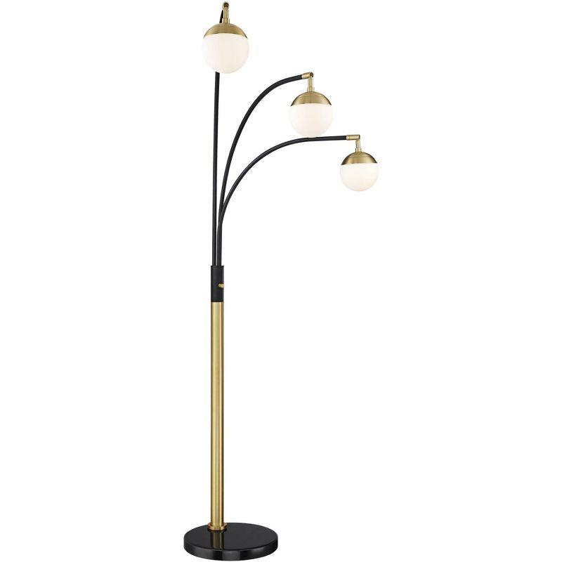 Possini Euro Design Rayne Modern Arc Floor Lamp 72" Tall Gold Black 3 Light LED Adjustable Arm Frosted Glass Globe Shade for Living Room Reading Home