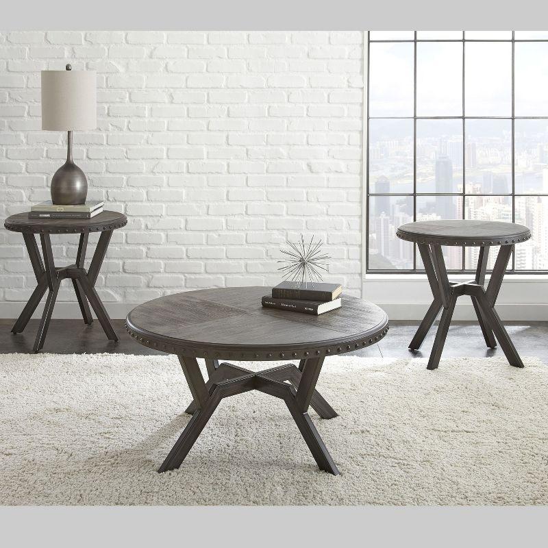 Contemporary 24" Gray Wood & Metal Round End Table