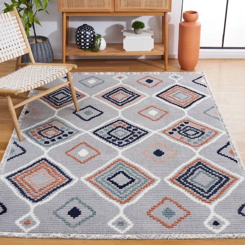 Marrakesh Gray and Blue Flat Woven Wool Rug, 5'3" x 7'6"