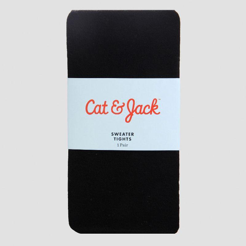Girls' Footed High Waisted Cotton Tights - Cat & Jack™ Black 12-14: Knit, Opaque, Elastic Waistband
