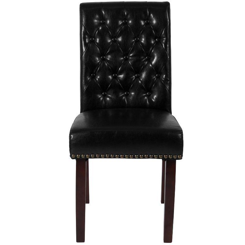 Flash Furniture HERCULES Series Black LeatherSoft Parsons Chair with Rolled Back, Accent Nail Trim and Walnut Finish