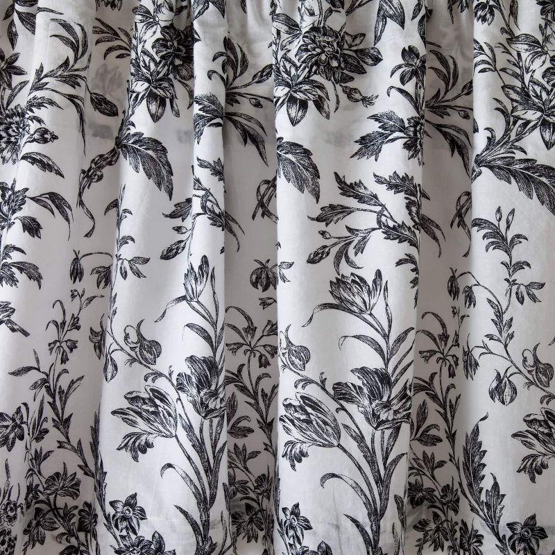 Laura Ashley Amberley Black/White Floral 100% Cotton Pole Top Window Valance 86 inches