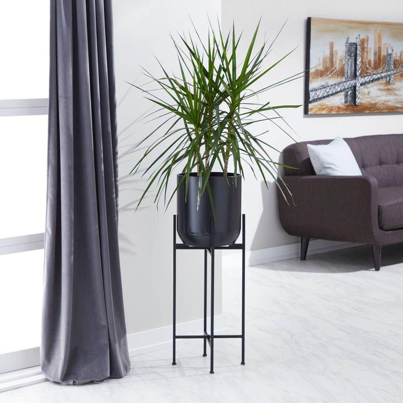 Modern Indoor/Outdoor Tall Black Metal Planter with Stand