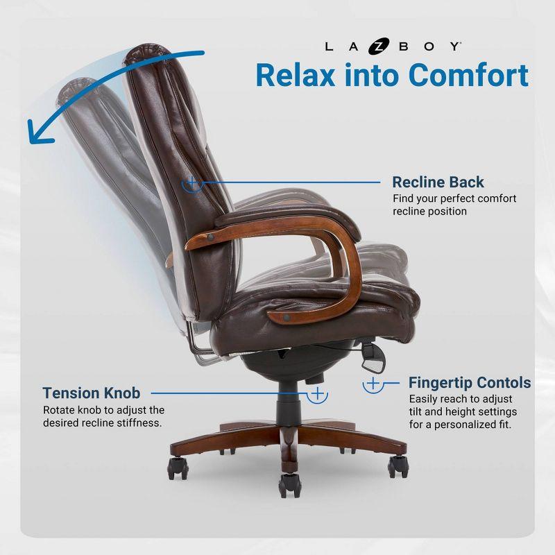 La-Z-Boy La-Z-Boy Edmonton Big & Tall Executive Office Chair, ComfortCore with Memory Foam Cushions, Real Wood Arms and Base, Waterfall Seat Edge, Bonded Leather