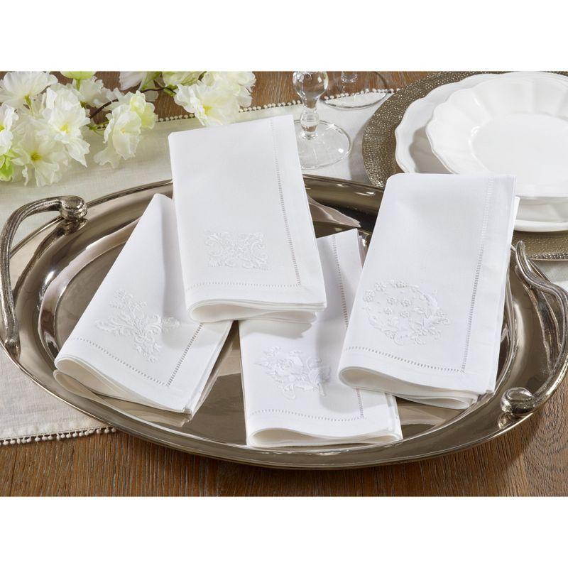 Saro Lifestyle Embr'd Flower Hemstitch Napkin, 20" Square, White (Set of 6)