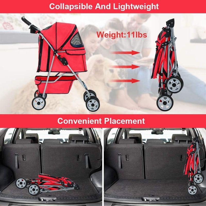 FDW Pet Stroller Cat Dog Cage Stroller Travel Folding Carrier