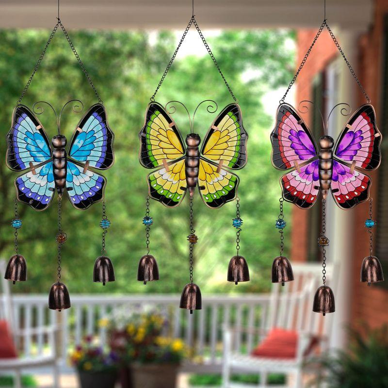 Vibrant Metal Butterfly Garden Windchimes with Faux Jewel Accents - Set of 3