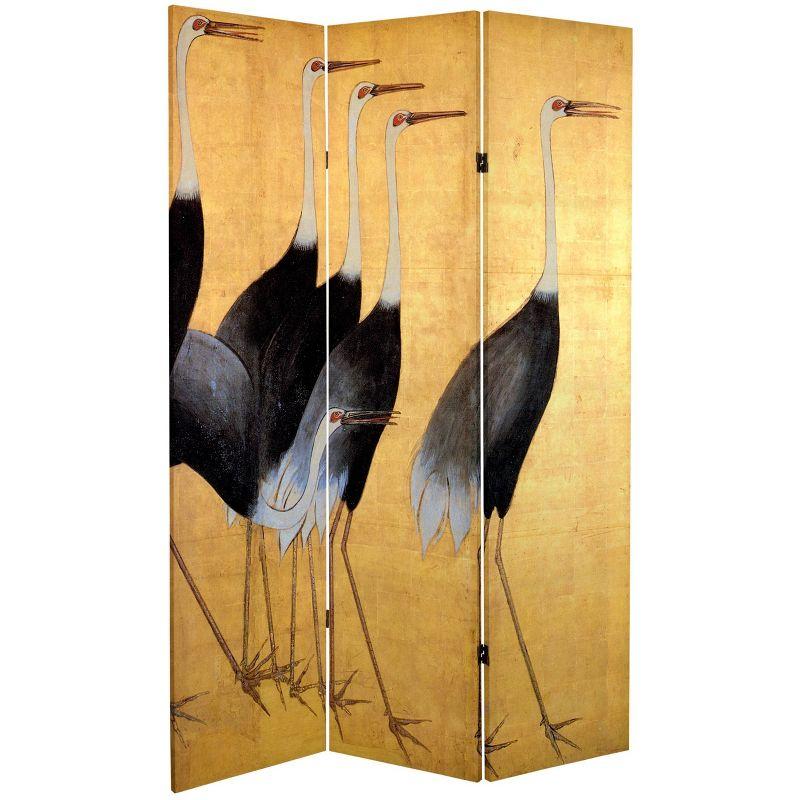 6" Double Sided Cranes Room Divider Beige - Oriental Furniture: Japanese Art, Privacy Screen