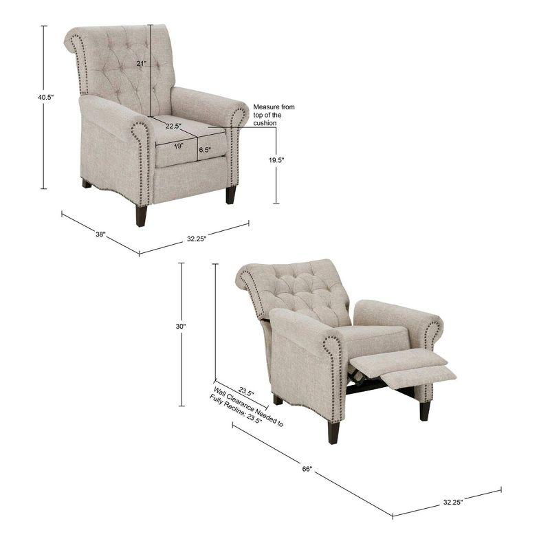 Madison Park Zak Recliner Chair Cream : Polyester Upholstery, Wood Legs, Foam Fill, Spot Clean