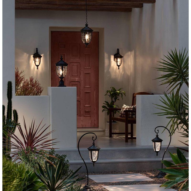 John Timberland Bellagio Rustic Post Light Textured Black with Pier Mount 22 3/4" Hammered Glass for Exterior Light Barn Deck House Porch Yard Patio