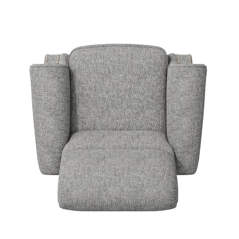 Gray Chenille Bustle-Back Recliner with Nailhead Trim