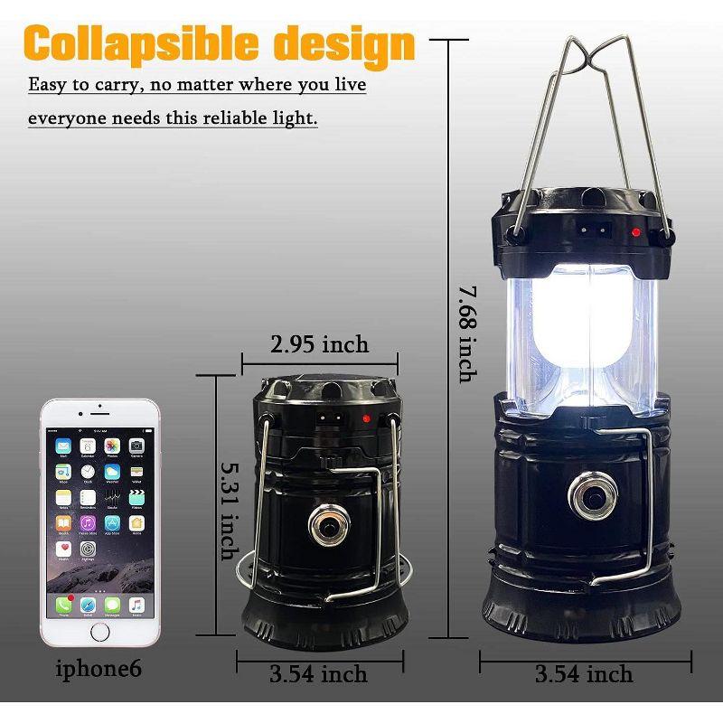 Maison Products 2-Pack Collapsible Camping Lantern Solar USB Rechargeable Portable Lightweight Waterproof LED Flashlight Survival Kits
