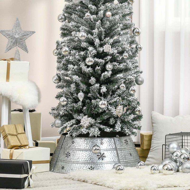 HOMCOM Christmas Tree Collar, Steel Tree Ring Skirt Home Xmas Decoration with Snowflake Print, 26" Base, Silver