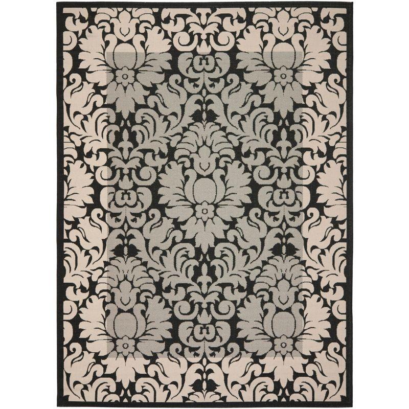 Black and Sand Reversible Synthetic Rectangular Area Rug