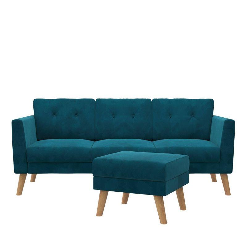 Chic Blue Velvet Tufted Sofa Sectional with Ottoman