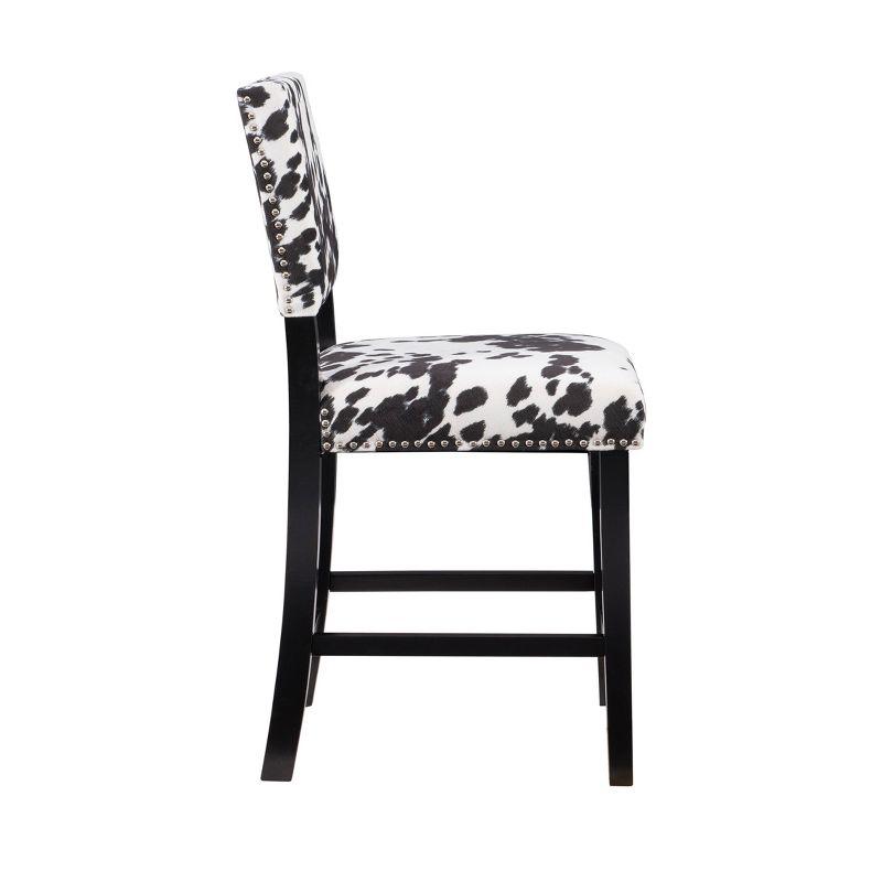 Linon Corey Black Cow Print Upholstery Counter Height Barstool Black/White: Farmhouse Style, Wood Frame, Footrest