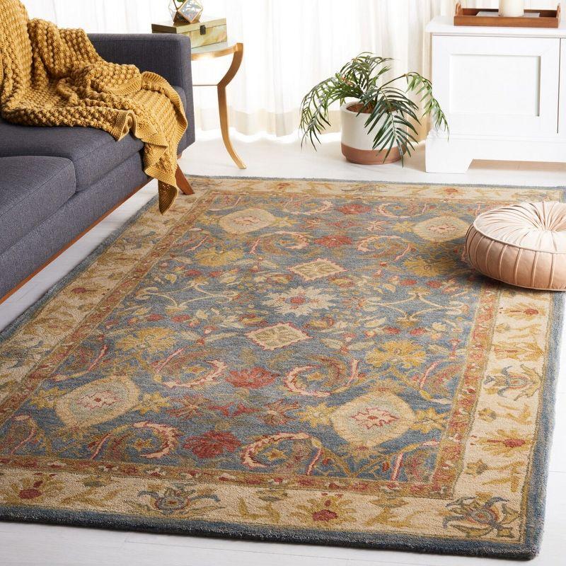 Katina Light Blue Floral Hand-Tufted Wool Rectangular Rug