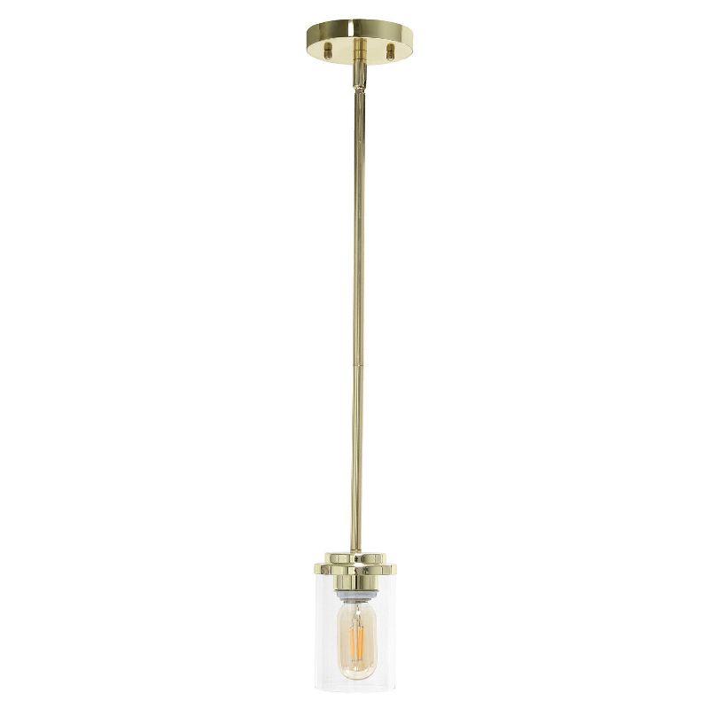 1-Light 5.75" Minimalist Industrial Farmhouse Adjustable Hanging Clear Cylinder Glass Pendant Gold - Lalia Home: UL Listed, Metal Body