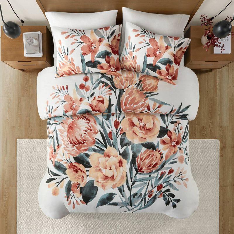 Dahlia 3 Piece Floral Cotton Duvet Cover Set