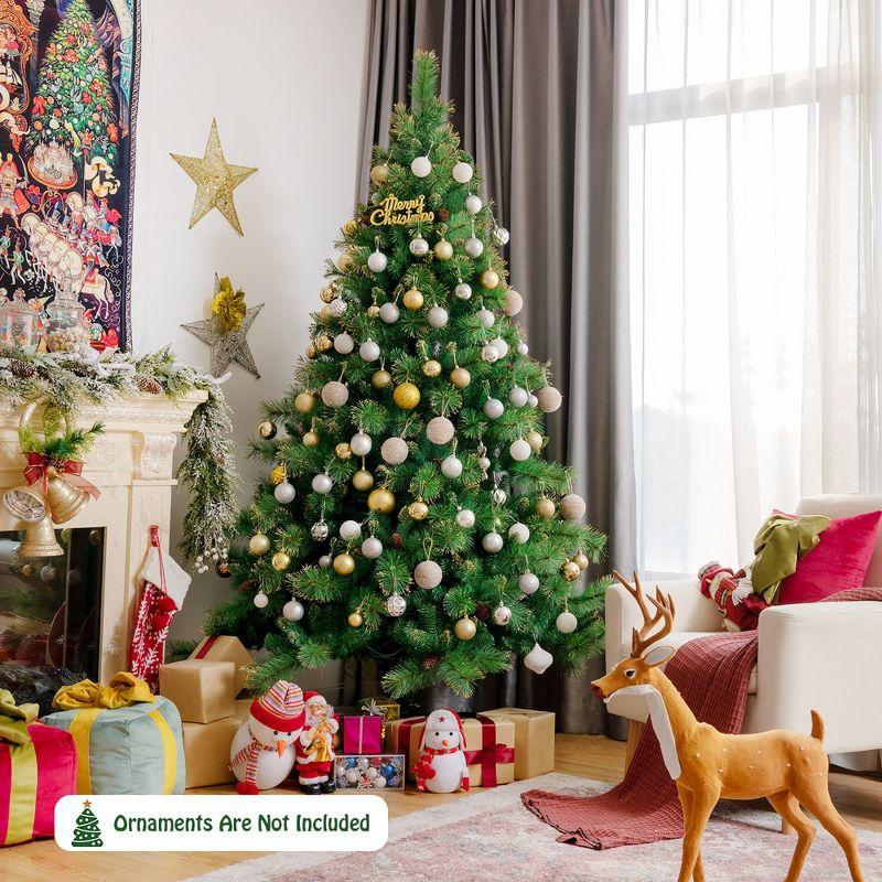 Costway 6ft\7ft\8ft Pre-lit Hinged Christmas Tree w/ 777\1233\1913 Glitter Tips & Pine Cones