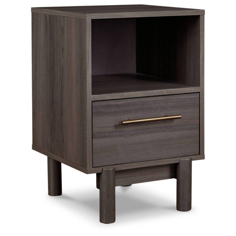 Gray Modern 1-Drawer Nightstand with Gold Handle