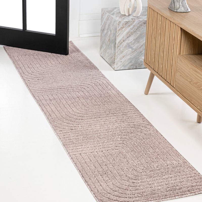 Light Taupe 2 x 8 Reversible Synthetic Stripe Runner Rug