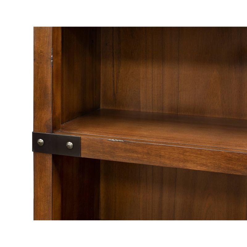 Adjustable Brown Wood Bookcase with Black Iron Accents