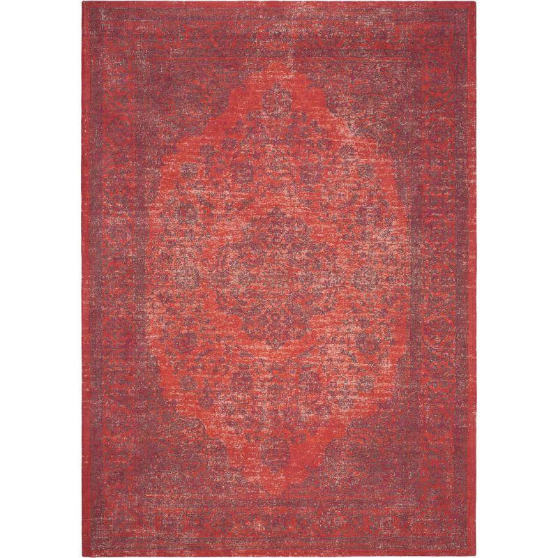 Vintage Red and Orange Wool Cotton Flat Woven Rug, 8' x 11'