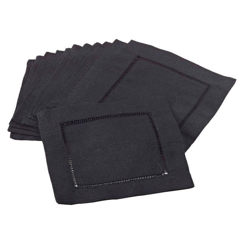 Hemstitched Cocktail Napkins Black (Set of 12): Saro Lifestyle, Machine Washable, Linen & Cotton Blend, Plain Weave