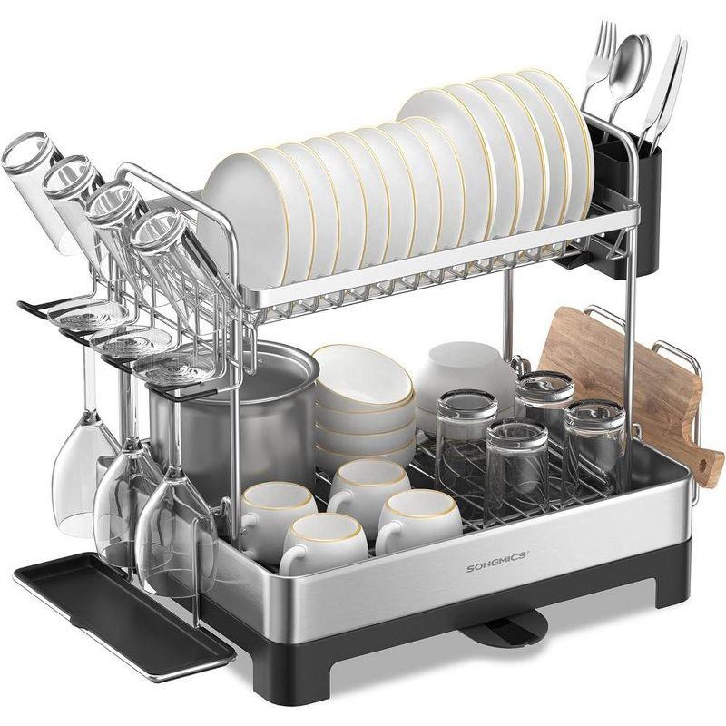 SONGMICS 2 Tier Dish Drying Rack, Stainless Steel Dish Drainer for Kitchen Counter