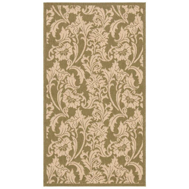 Olive and Cream Floral Synthetic 5' x 7' Area Rug