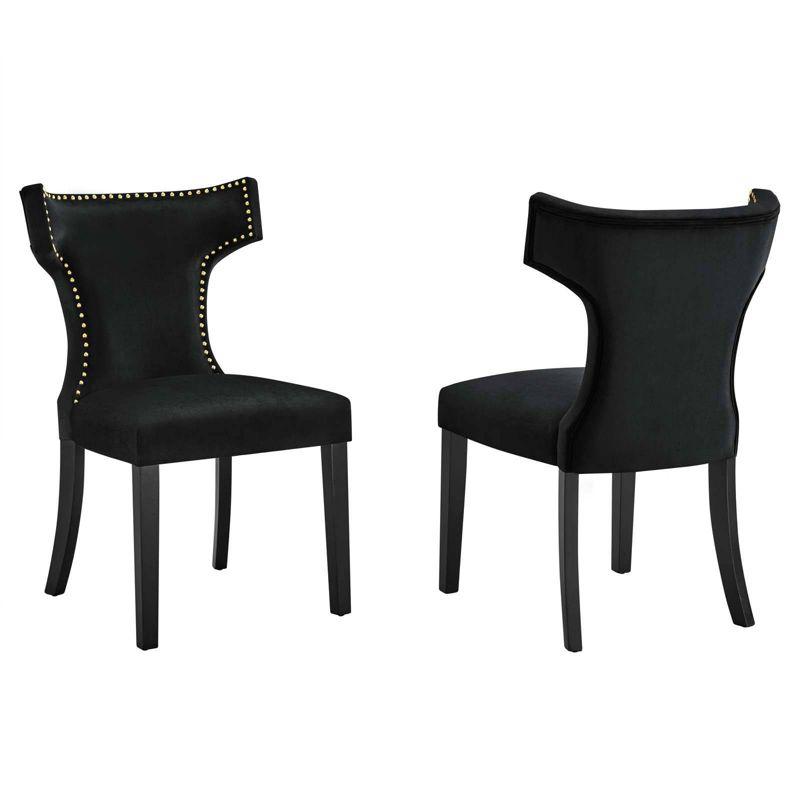 Set of 2 Curve Performance Velvet Dining Chairs Black - Modway: Rubberwood Frame, Armless, Spot Clean
