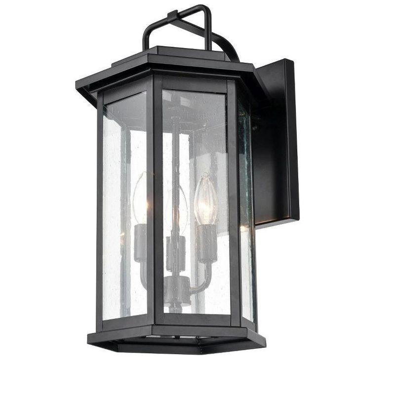 Ellis Black Powder Coat Outdoor Wall Sconce with Glass Panels