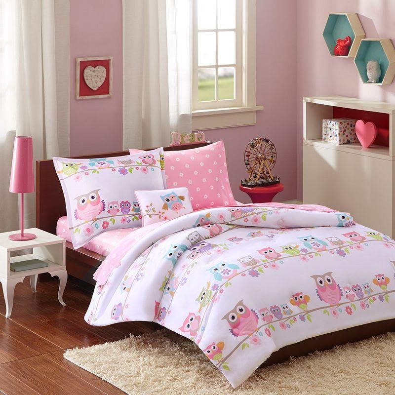 Twin Pink and White Whimsical Owl Comforter Set