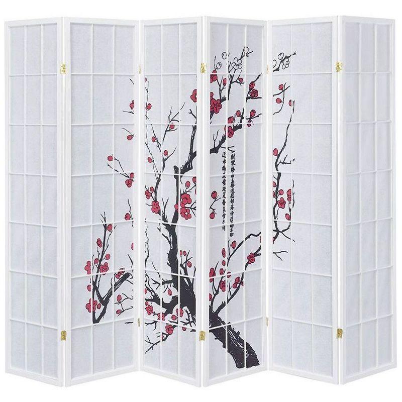 Legacy Decor 6 Panel Room Divider Privacy Screen Panel Blossom Shoji Design White Color