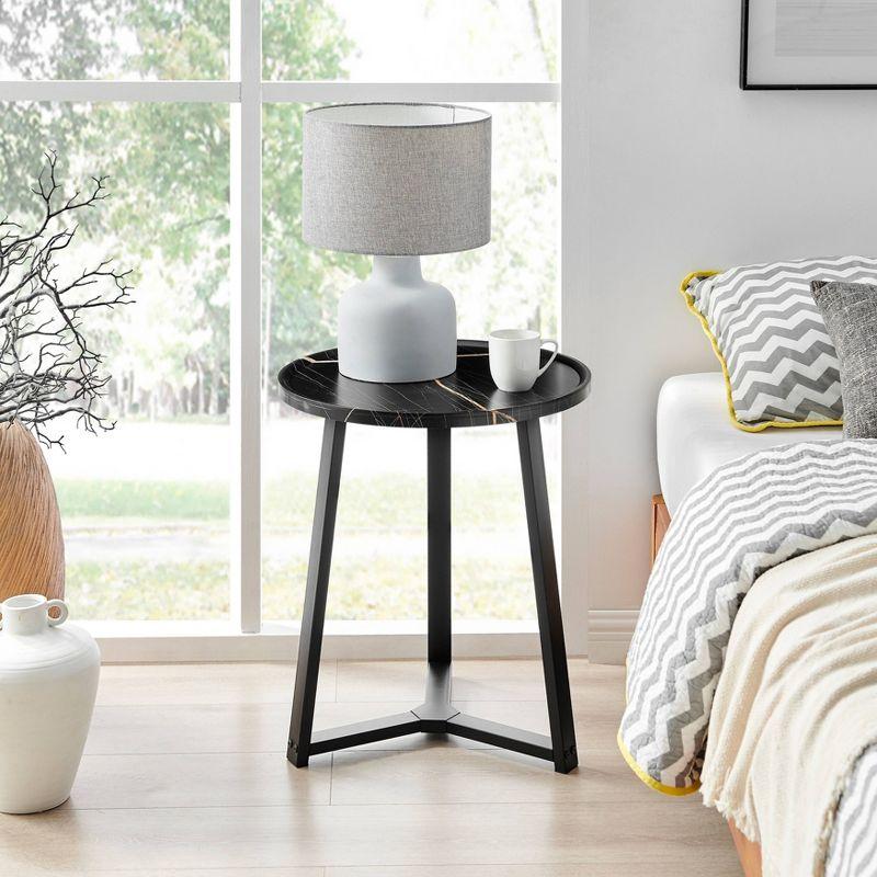 Danya B. 23.3"x19.7" Harper Round Mid-Century Side Accent Table with Modern Pedestal Legs Black Marble/Black: Chic Furniture for Living Room