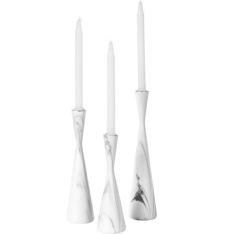 Ivy Bronx Marble Resin Candle Holders - 3 Set Taper Candlesticks for Home Decor, Table Centerpieces, White